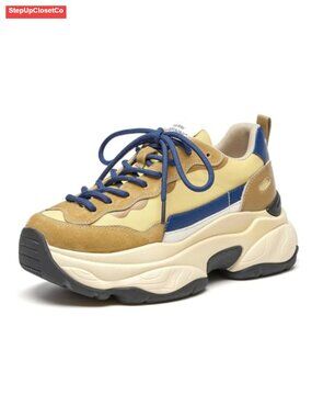 Womens Chunky Platform Sneakers Pig Suede Lace Up Walking Shoes